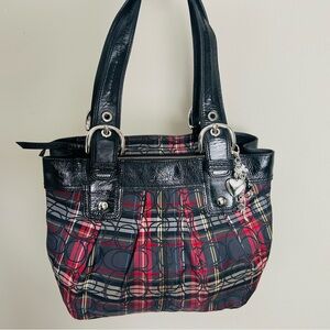 COACH F15467 Authentic Poppy Tartan Plaid Multi-color Glitter Shoulder Bag
